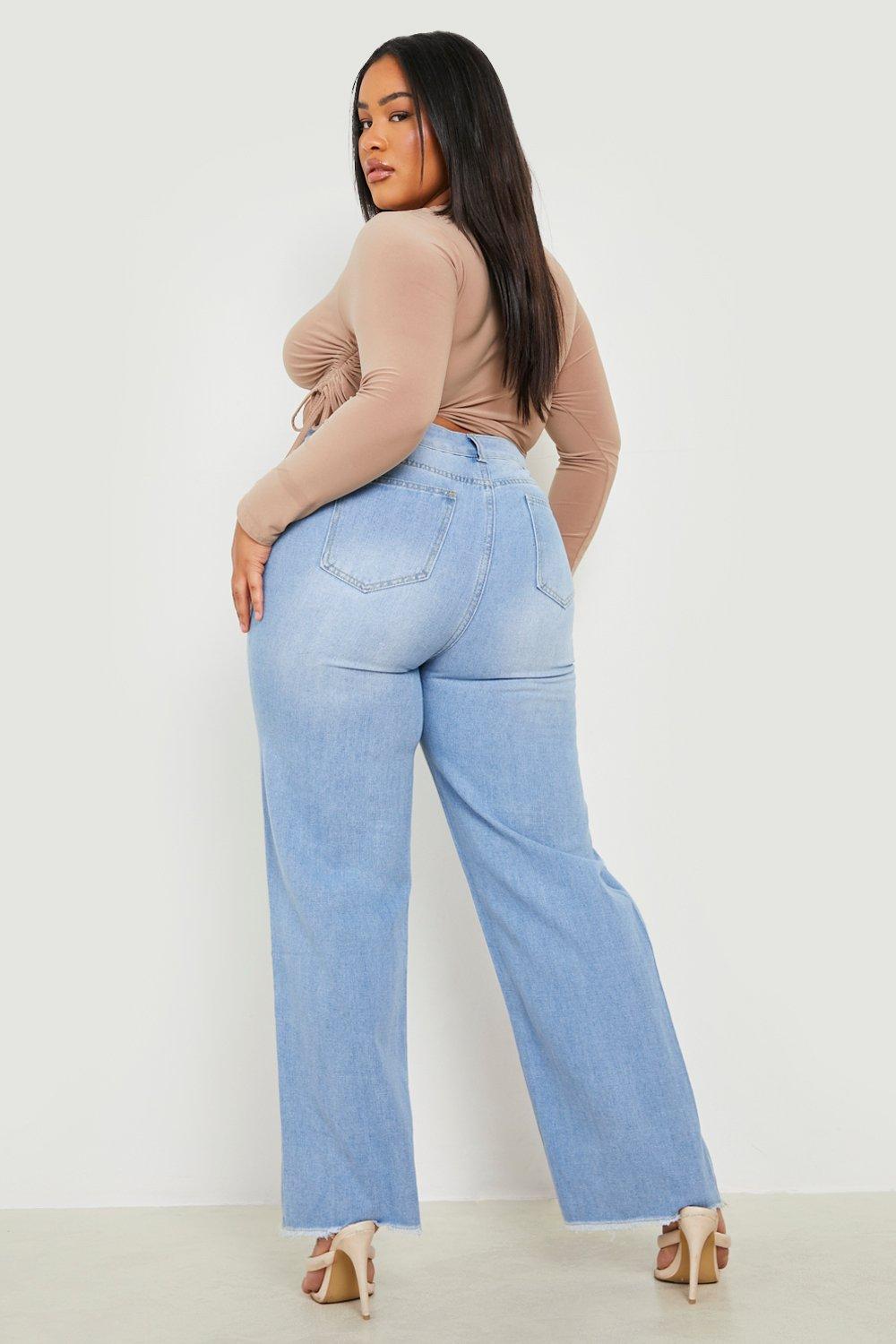 Grande taille Jean large basique taille haute et d chirures